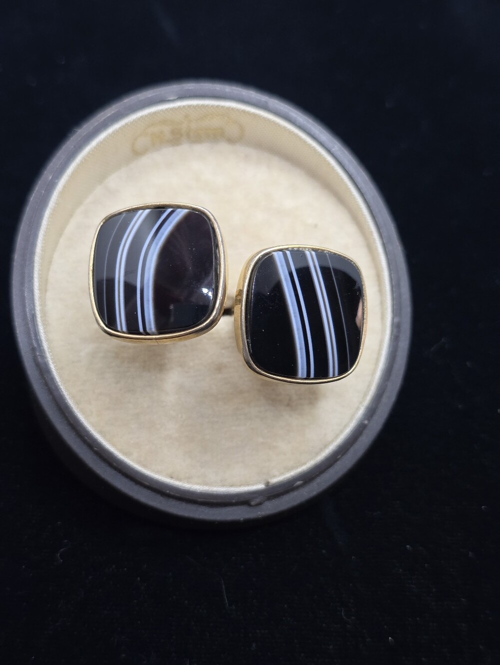 Jaguar Gold Filled Banded Agate Cufflinks Elegant Mid-century
